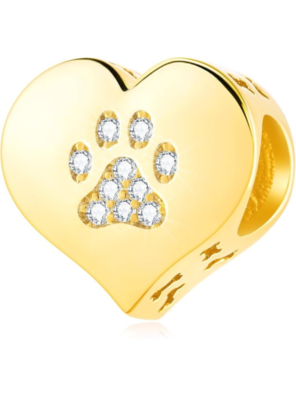 Sparkly Gold Plated Dog Paw Print Charm for Animal Bracelets | 925 Silver Bead